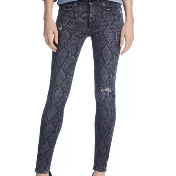 rag & bone Denim - rag & bone Distressed Printed Skinny Jeans in Gray Snake